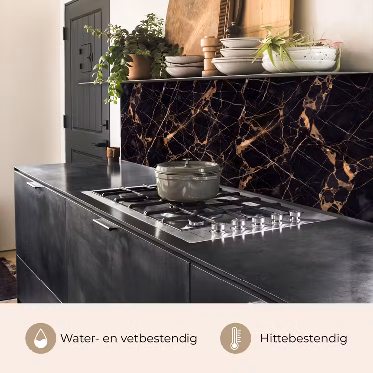 Marmer - Goud - Abstract - Zwart keuken achterwand 2 middel -usp_NL