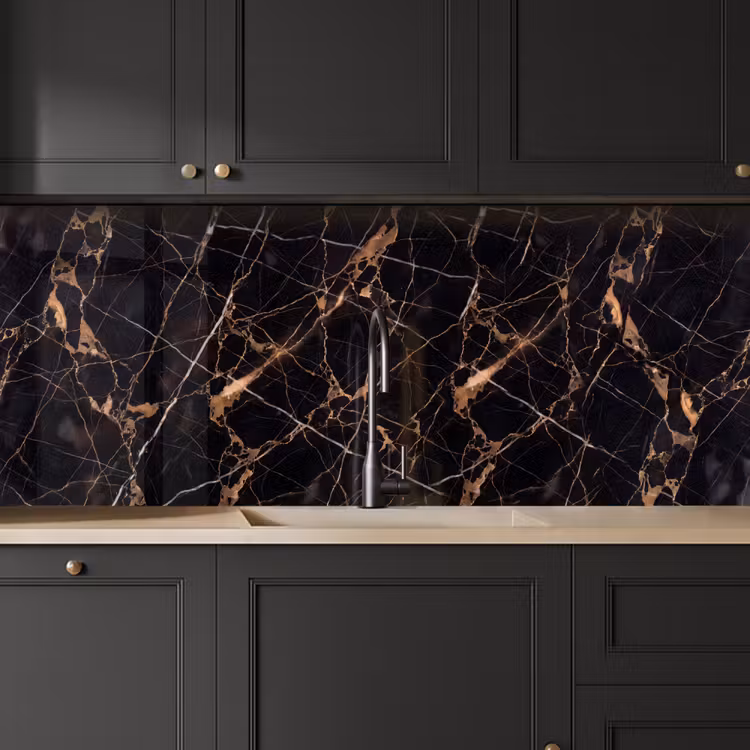 Marmer - Goud - Abstract - Zwart keuken achterwand 2 middel -sfeer1