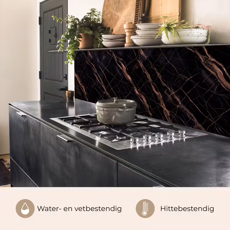 Marmer - Goud - Patroon - Luxe - Zwart keuken achterwand 2 middel -usp_NL