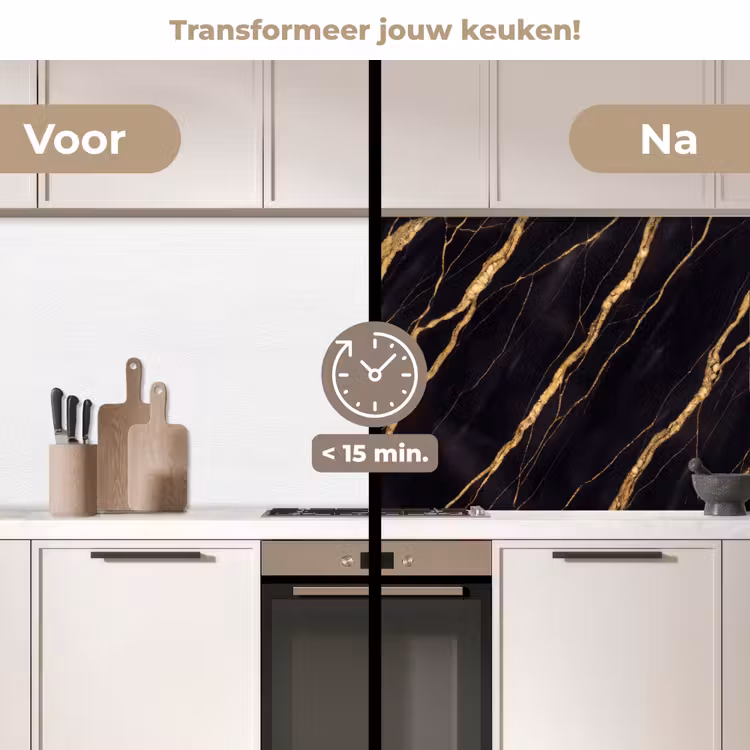 Marmer - Goud - Textuur - Abstract - Zwart keuken achterwand 2 middel -voor-na2_NL