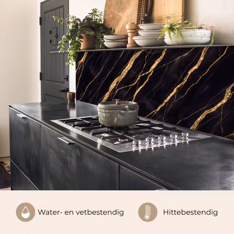 Marmer - Goud - Textuur - Abstract - Zwart keuken achterwand 2 middel -usp_NL
