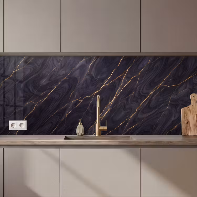 Marmer - Goudaders - Abstract - Modern - Zwart keuken achterwand 2 middel zz_3dshopping