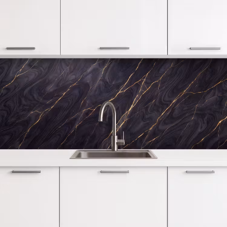 Marmer - Goudaders - Abstract - Modern - Zwart keuken achterwand 2 middel -3d