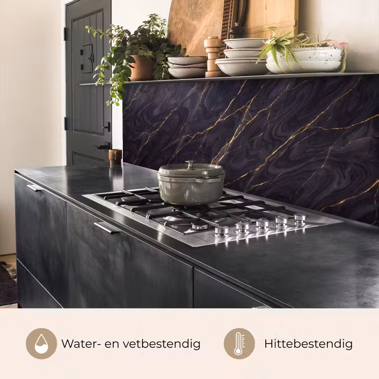 Marmer - Goudaders - Abstract - Modern - Zwart keuken achterwand 2 middel -usp_NL