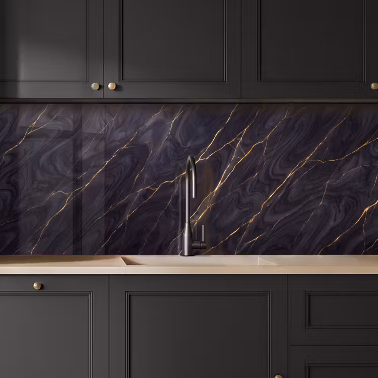 Marmer - Goudaders - Abstract - Modern - Zwart keuken achterwand 2 middel -sfeer1