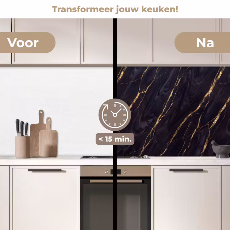 Marmer - Gouden aders - Abstract - Zwart keuken achterwand 2 middel -voor-na2_NL