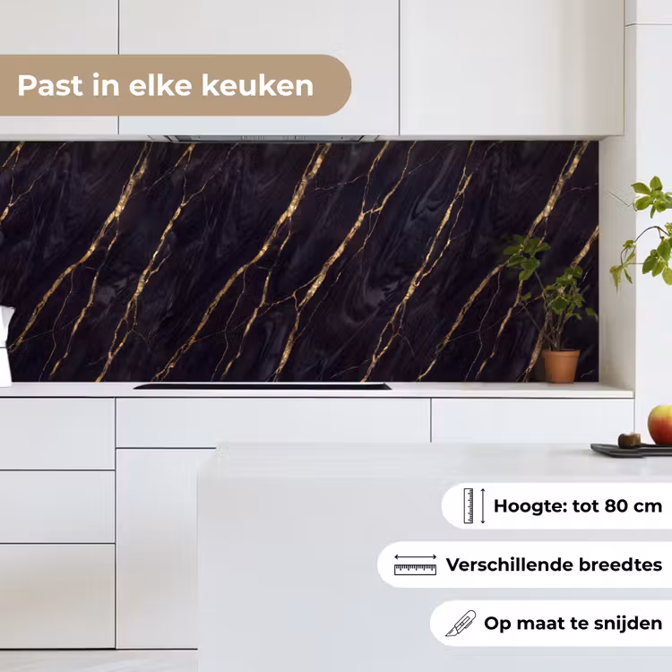 Marmer - Gouden aders - Abstract - Zwart keuken achterwand 2 middel -sfeer4_NL