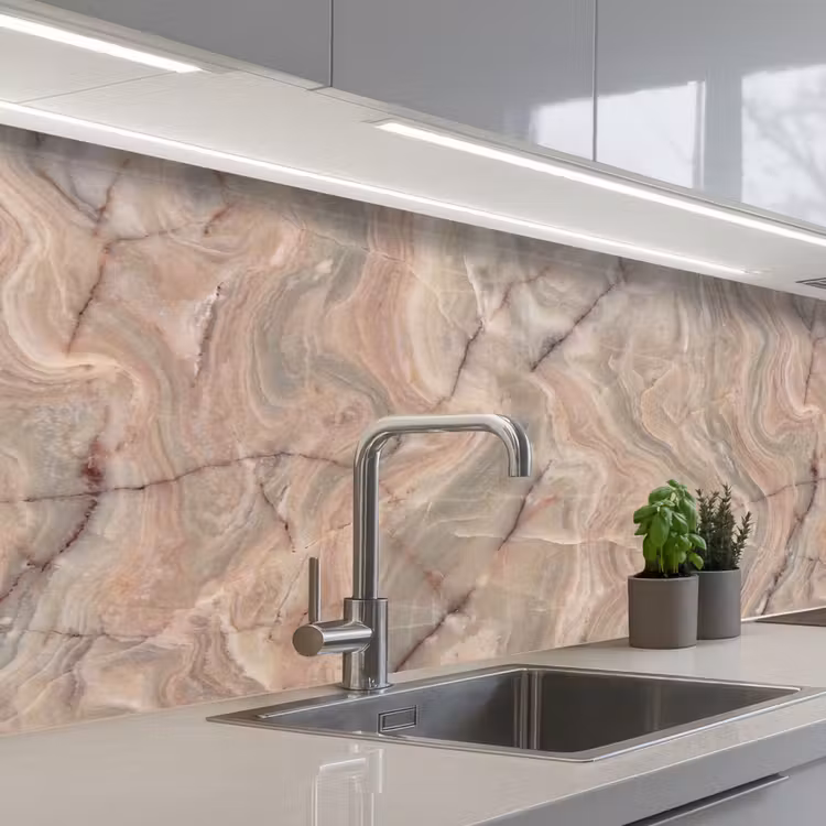 Marmer - Patroon - Abstract - Beige - Groen keuken achterwand 2 middel -3d_schuin