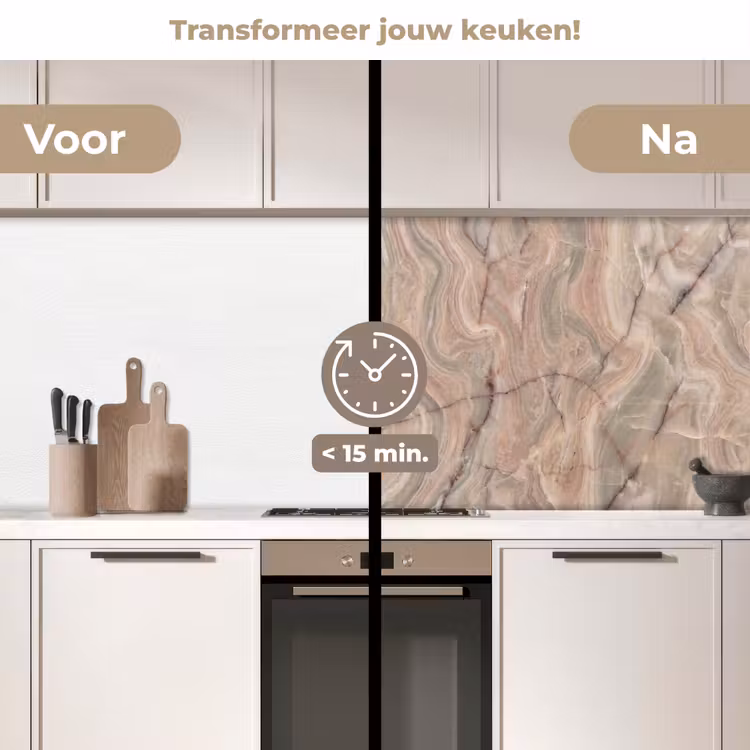 Marmer - Patroon - Abstract - Beige - Groen keuken achterwand 2 middel -voor-na2_NL