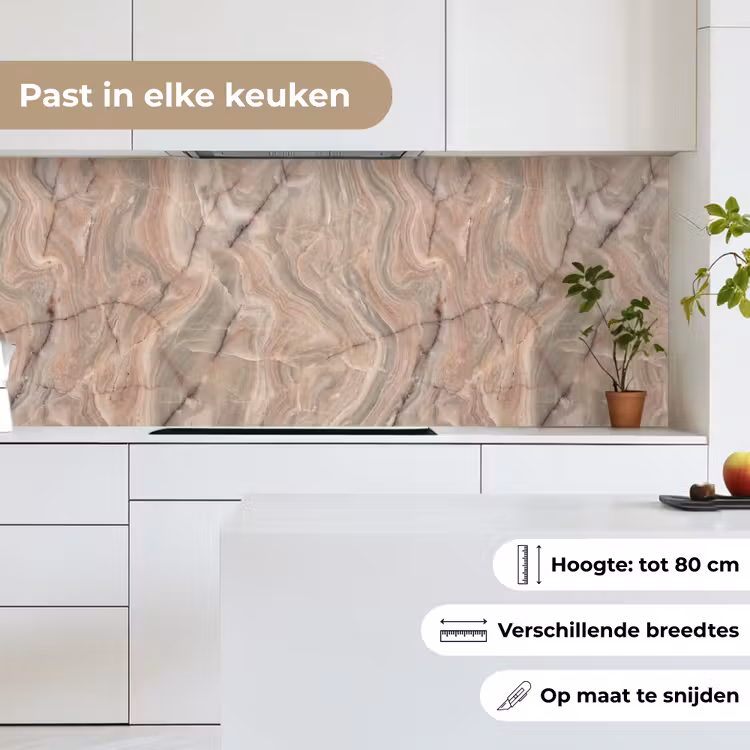 Marmer - Patroon - Abstract - Beige - Groen keuken achterwand 2 middel -sfeer4_NL