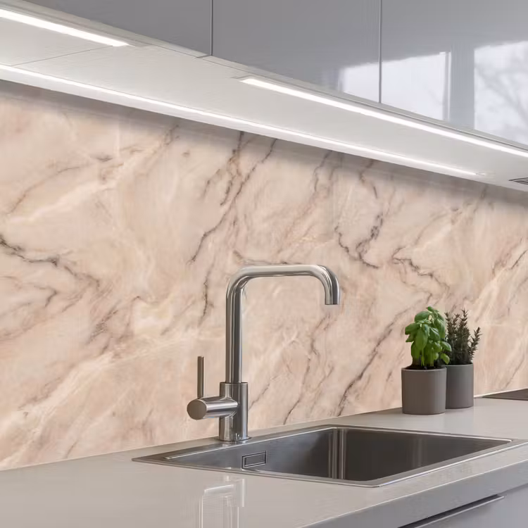 Marmer - Patroon - Abstract - Modern - Beige keuken achterwand 2 middel -3d_schuin