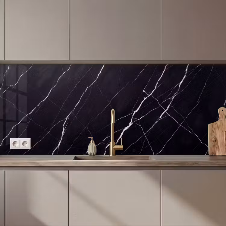 Marmer - Patroon - Abstract - Modern - Zwart keuken achterwand 2 middel zz_3dshopping