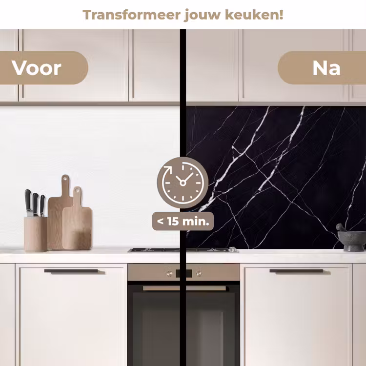 Marmer - Patroon - Abstract - Modern - Zwart keuken achterwand 2 middel -voor-na2_NL