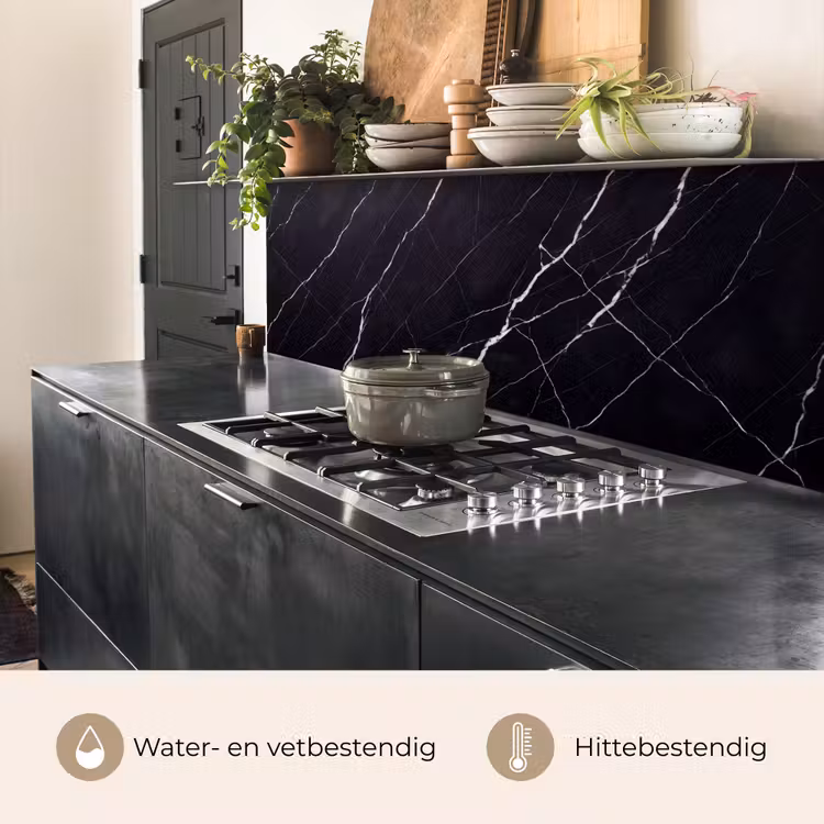 Marmer - Patroon - Abstract - Modern - Zwart keuken achterwand 2 middel -usp_NL