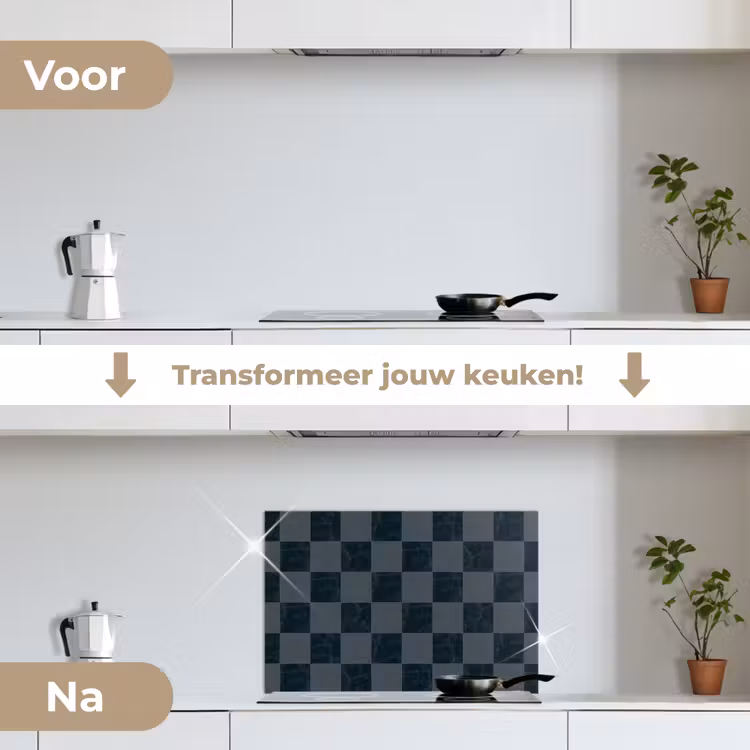 Marmer - Patroon - Antraciet keuken achterwand spatscherm klein 900 -voor_na_NL
