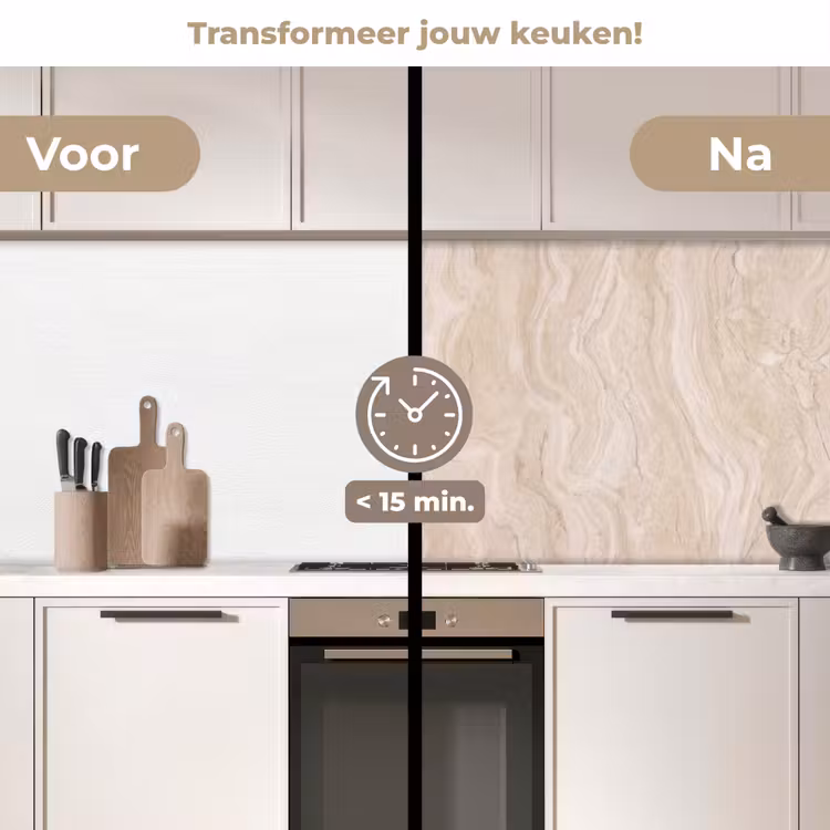 Marmer - Patroon - Beige - Steen - Abstract keuken achterwand 2 middel -voor-na2_NL