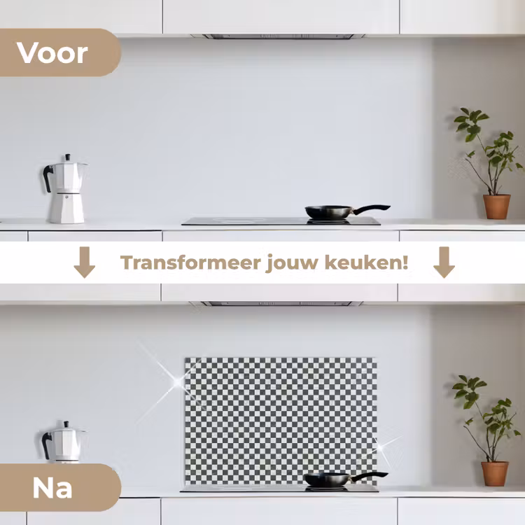 Marmer - Patroon - Grijs keuken achterwand spatscherm klein 900 -voor_na_NL