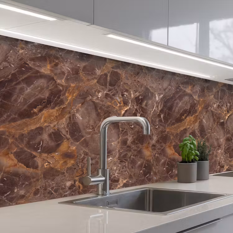 Marmer - Patroon - Natuur - Bruin - Goud keuken achterwand 2 middel -3d_schuin