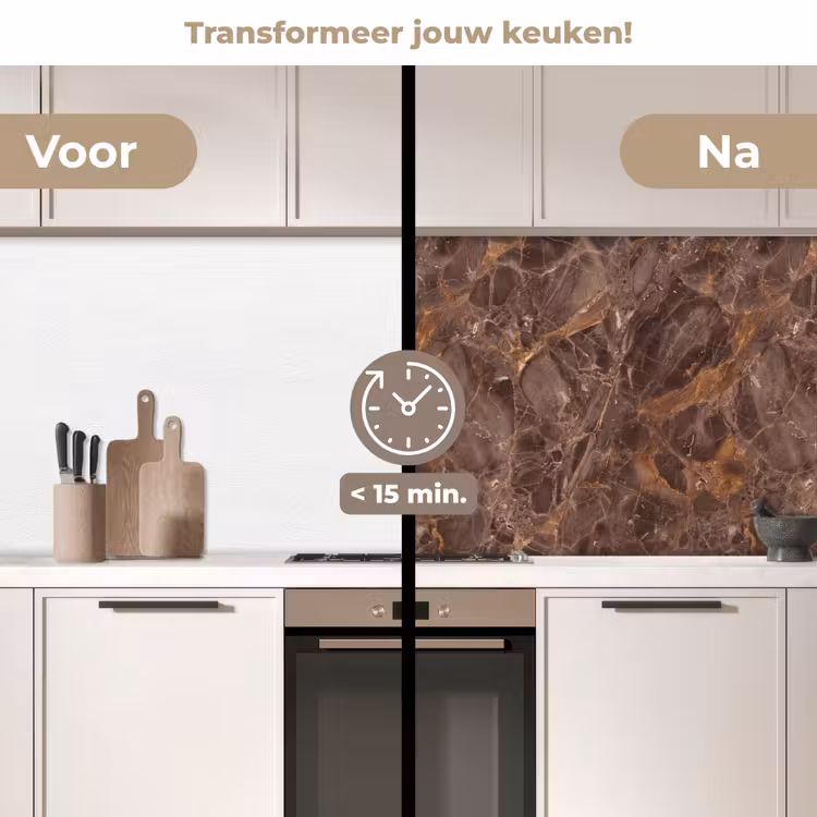 Marmer - Patroon - Natuur - Bruin - Goud keuken achterwand 2 middel -voor-na2_NL