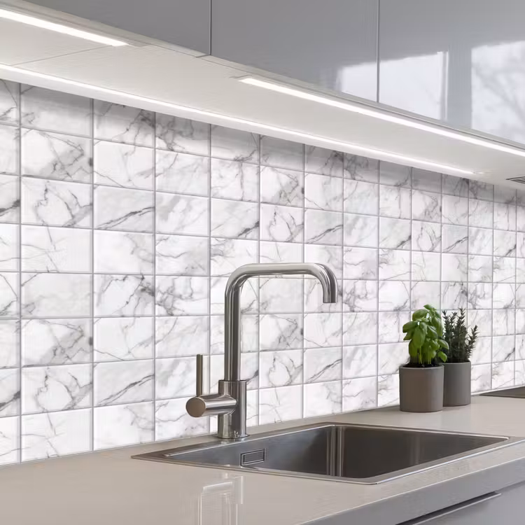 Marmer - Tegels - Grijs - Wit keuken achterwand 2 middel 871 -3d_schuin