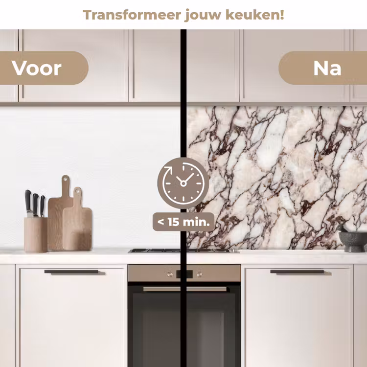 Marmer - Textuur - Abstract - Wit - Bruin keuken achterwand 2 middel -voor-na2_NL
