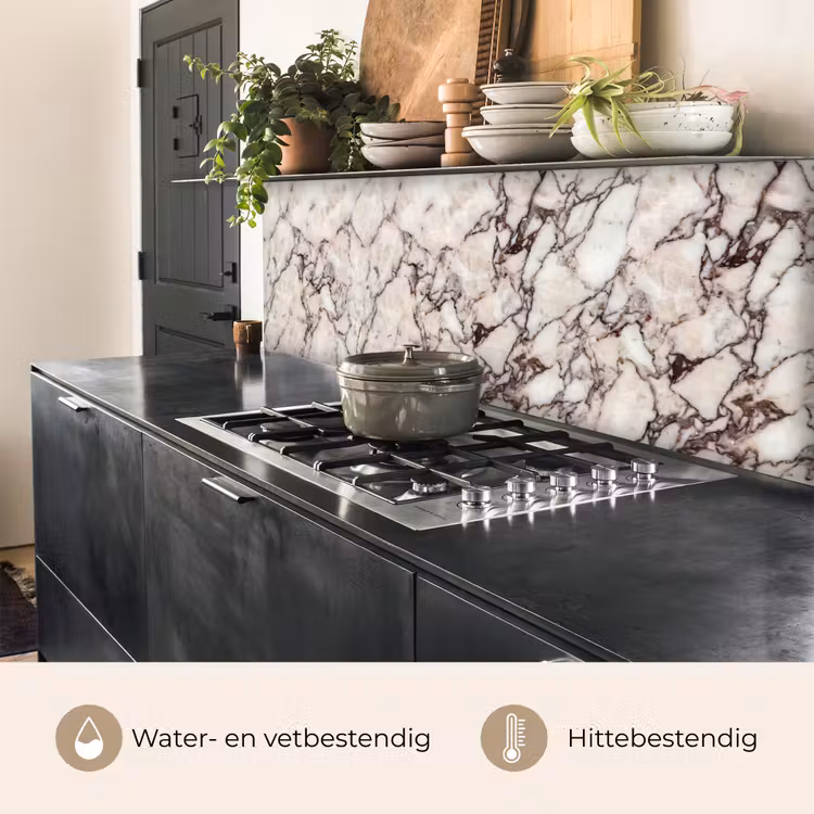 Marmer - Textuur - Abstract - Wit - Bruin keuken achterwand 2 middel -usp_NL