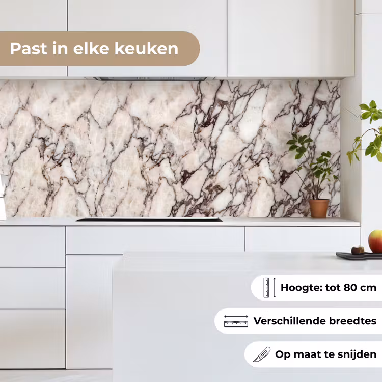 Marmer - Textuur - Abstract - Wit - Bruin keuken achterwand 2 middel -sfeer4_NL