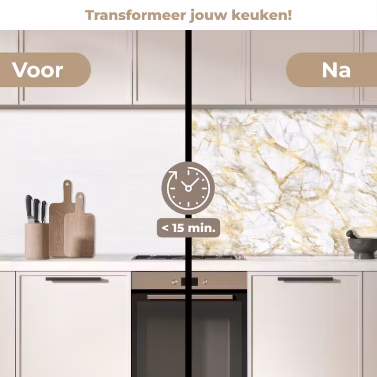 Marmer - Wit - Expressief - Goudaccenten keuken achterwand 2 middel 871 -voor-na2_NL