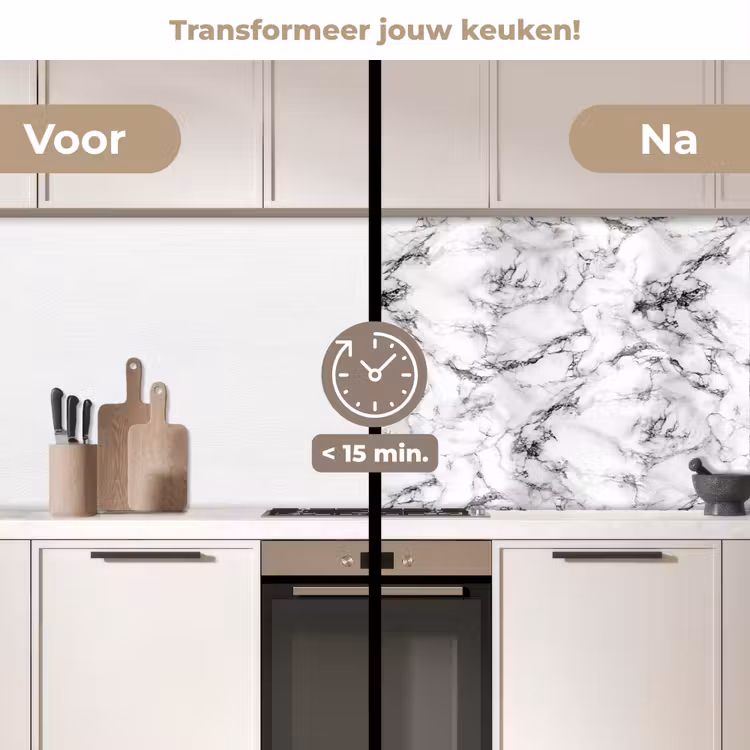 Marmer - Zwart - Dramatisch - Wit keuken achterwand 2 middel 871 -voor-na2_NL