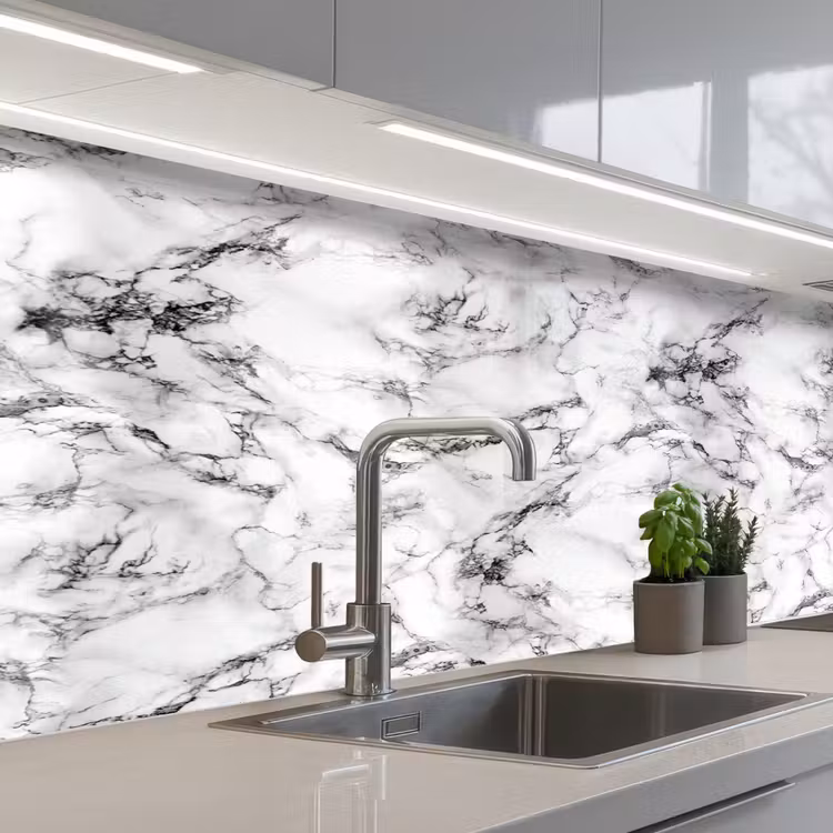 Marmer - Zwart - Dramatisch - Wit keuken achterwand 2 middel 871 -3d_schuin