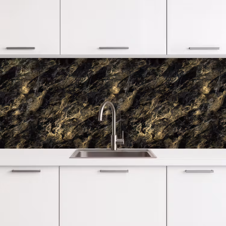 Marmer - Zwart - Goud keuken achterwand 2 middel 871 -3d