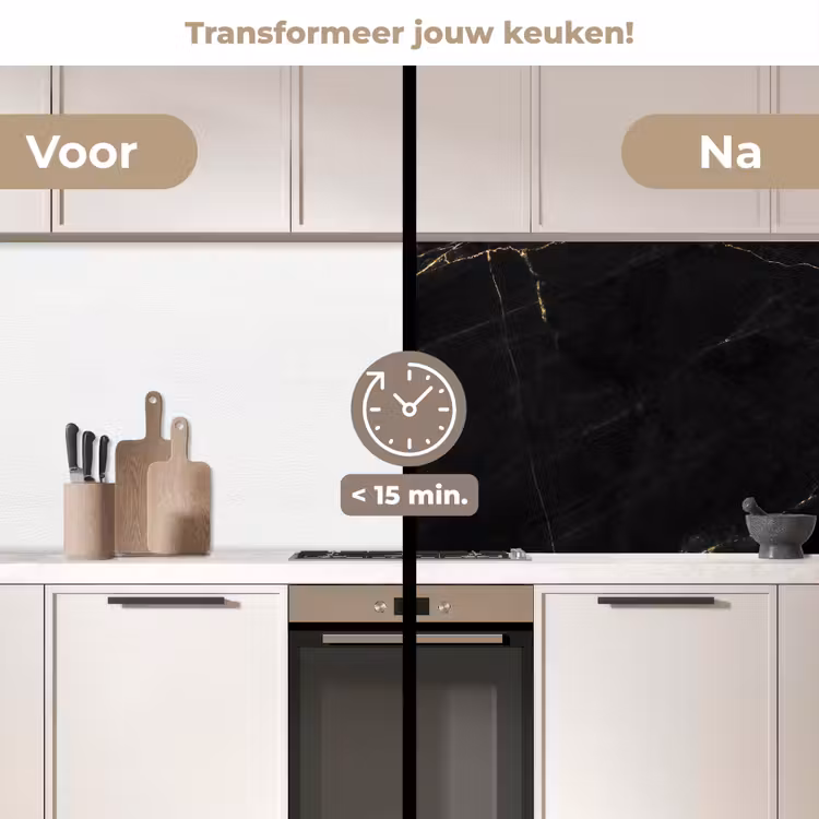 Marmer - Zwart - Goud - Chic - Marmerlook - Design keuken achterwand 2 middel -voor-na2_NL