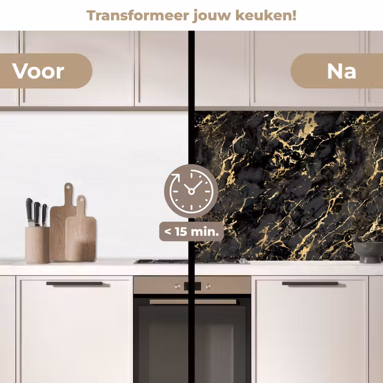 Marmer - Zwart - Goudstructuur keuken achterwand 2 middel 871 -voor-na2_NL