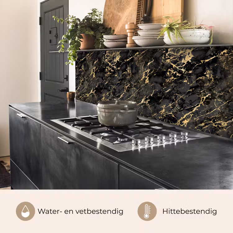 Marmer - Zwart - Goudstructuur keuken achterwand 2 middel 871 -usp_NL
