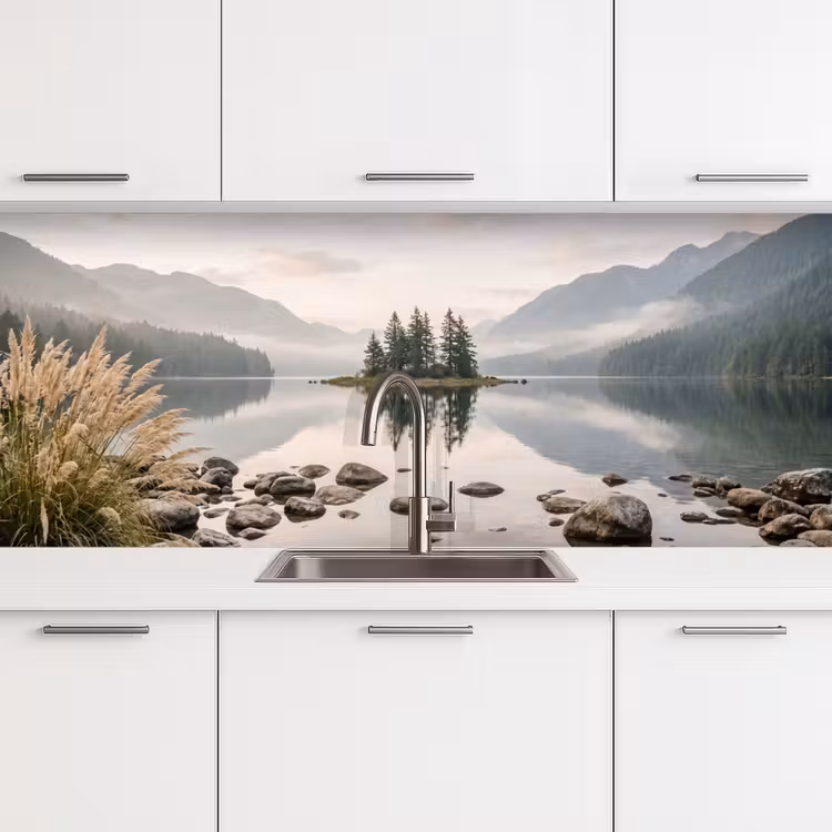 Meer - Bergen - Landschap - Groen keuken achterwand 2 middel -3d