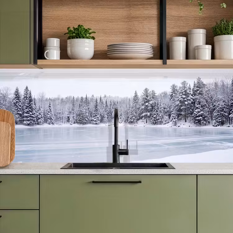 Meer - Dennen - IJs - Winter - Rustgevend keuken achterwand 2 middel -sfeer3