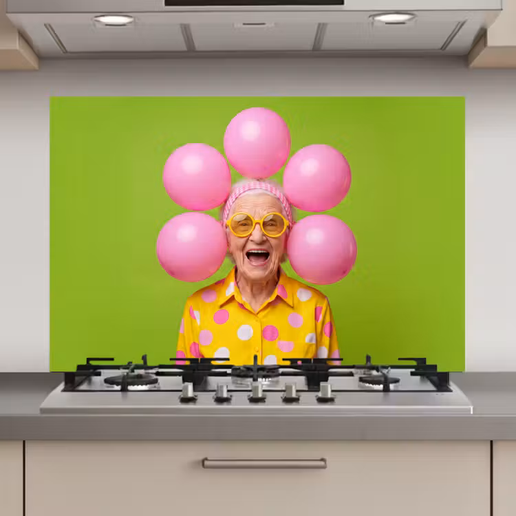 Mens - Ballonnen - Feest - Kleurrijk - Roze keuken achterwand spatscherm klein -3d_website