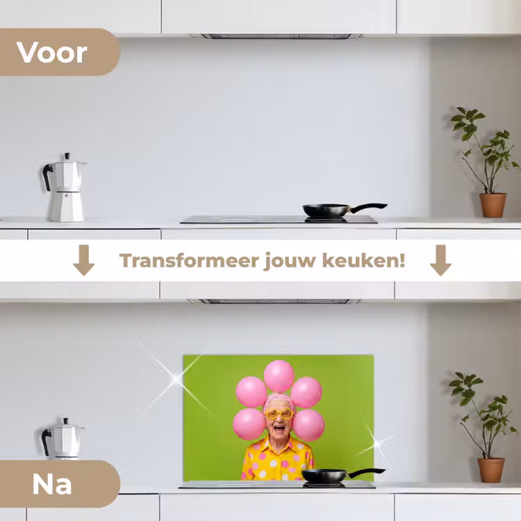 Mens - Ballonnen - Feest - Kleurrijk - Roze keuken achterwand spatscherm klein -voor_na_NL