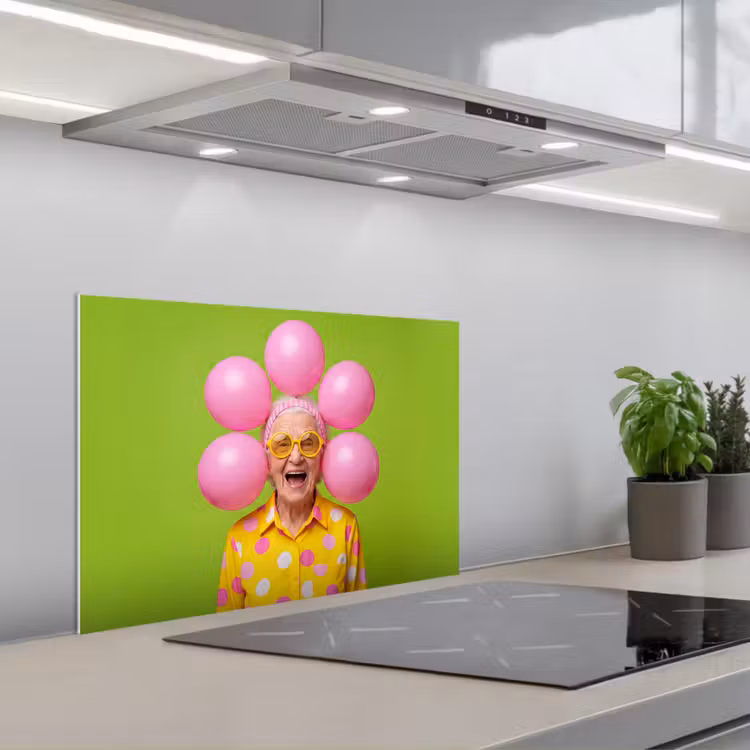 Mens - Ballonnen - Feest - Kleurrijk - Roze keuken achterwand spatscherm klein -3d_schuin