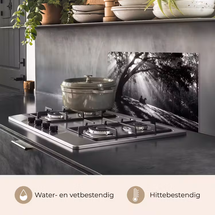 Mens - Hond - Natuur - Zwart-wit - Silhouet keuken achterwand spatscherm klein -usp_NL