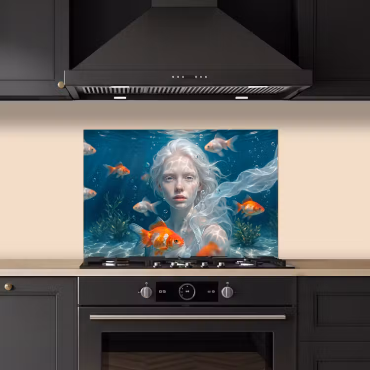 Mens - Onderwater - Vis - Modern - Blauw keuken achterwand spatscherm klein -sfeer1