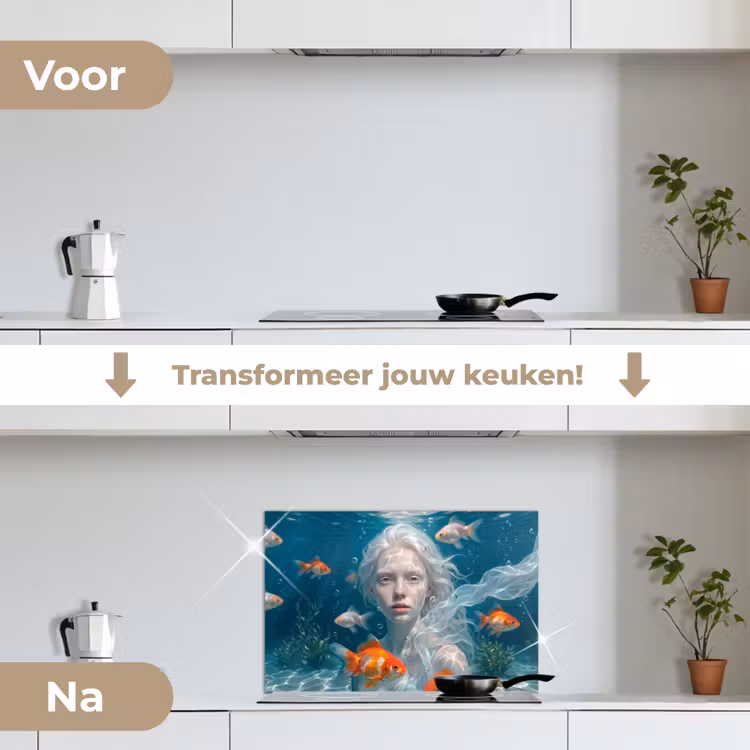 Mens - Onderwater - Vis - Modern - Blauw keuken achterwand spatscherm klein -voor_na_NL