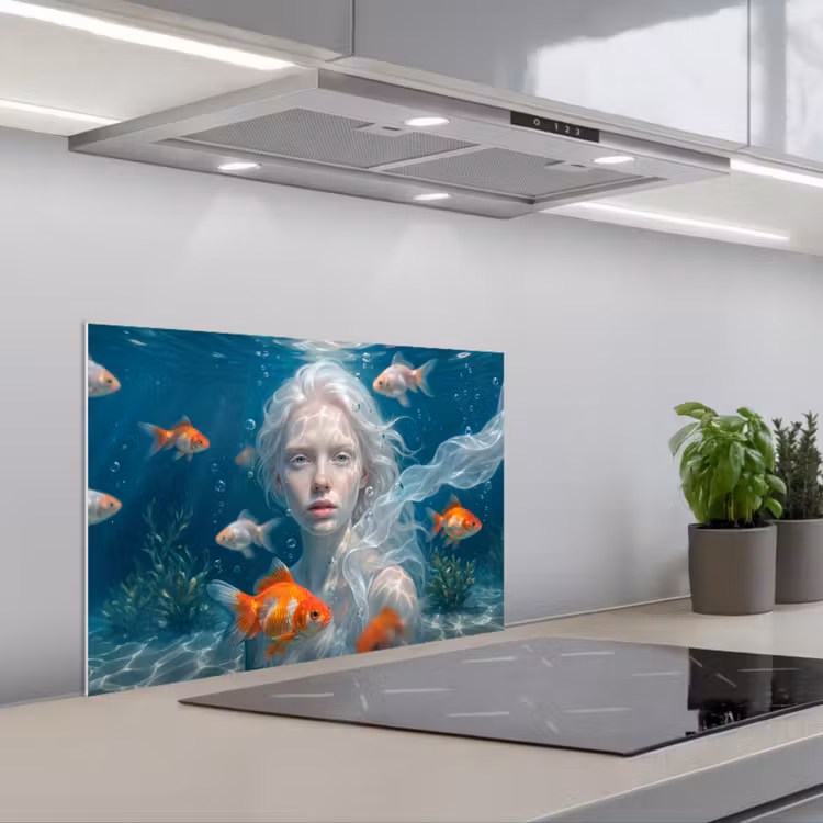 Mens - Onderwater - Vis - Modern - Blauw keuken achterwand spatscherm klein -3d_schuin
