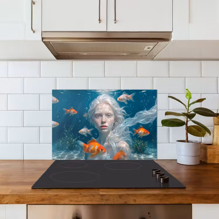 Mens - Onderwater - Vis - Modern - Blauw keuken achterwand spatscherm klein -sfeer2