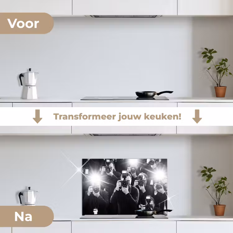 Mensen - Camera - Flitslicht - Zwart-wit - Media keuken achterwand spatscherm klein -voor_na_NL