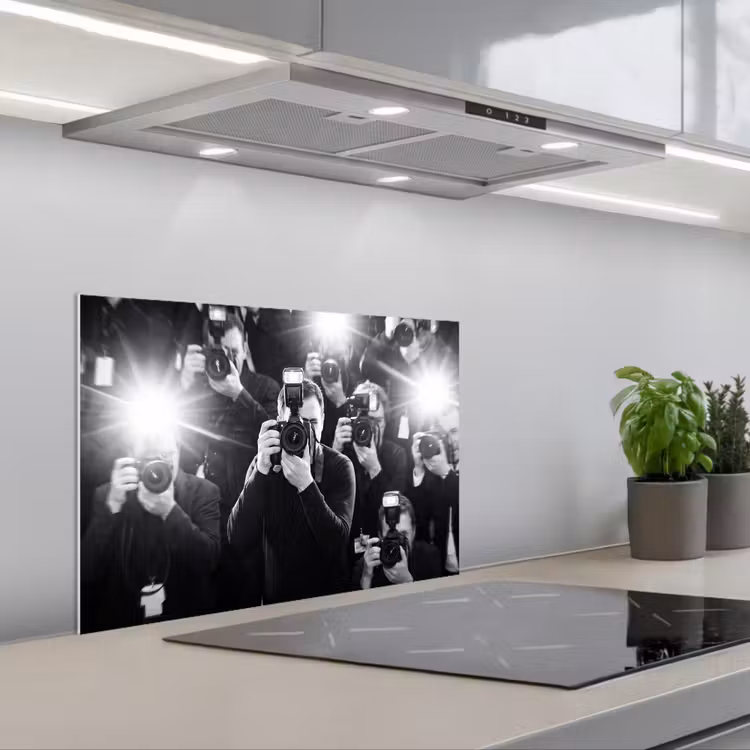 Mensen - Camera - Flitslicht - Zwart-wit - Media keuken achterwand spatscherm klein -3d_schuin