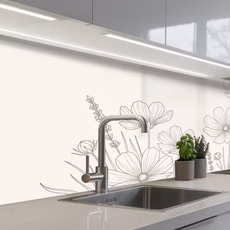 Minimalistisch - Modern - Bloemen - Beige keuken achterwand 2 middel -3d_schuin