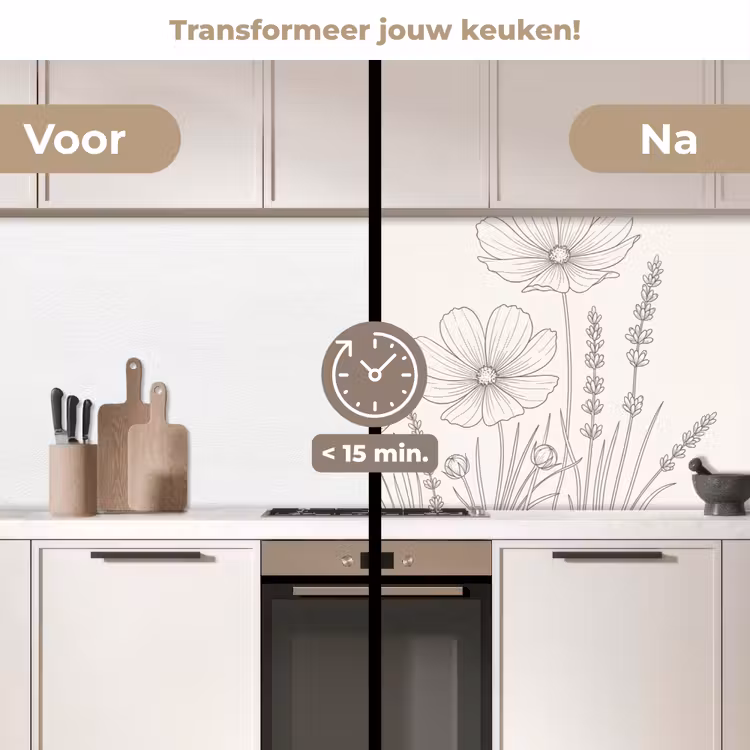 Minimalistisch - Modern - Bloemen - Beige keuken achterwand 2 middel -voor-na2_NL