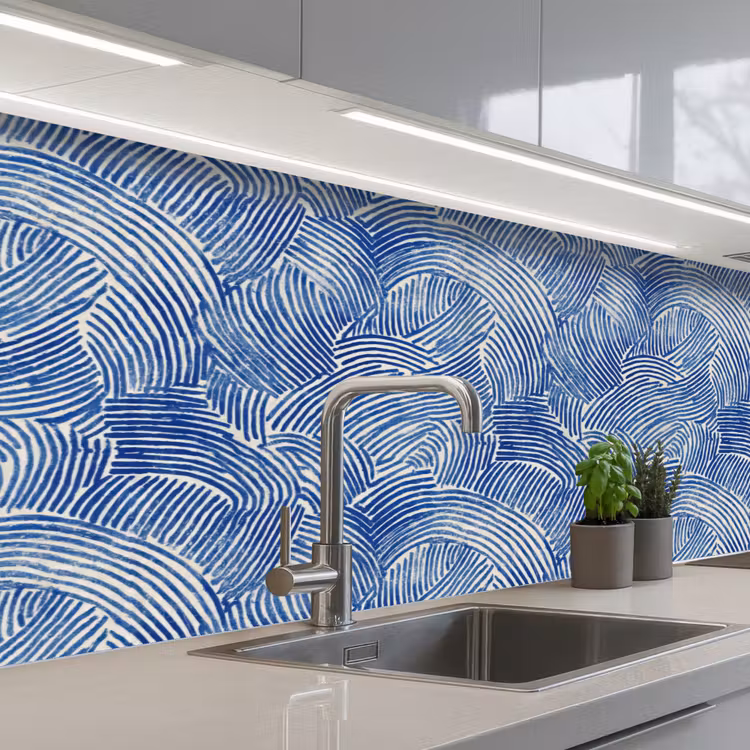 Modern - Abstract - Blauw keuken achterwand 2 middel 871 -3d_schuin