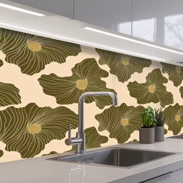 Modern - Abstract - Groen keuken achterwand 2 middel 871 -3d_schuin